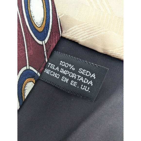 Conte di Milano Men Silk Necktie Burgundy Gold Geometric Standard 57 Inch - Picture 6 of 6